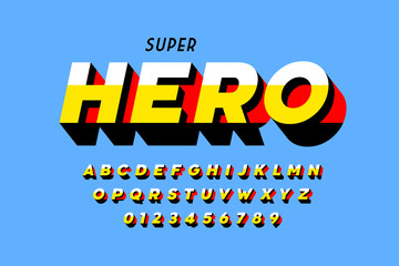 Comics super hero style font, alphabet letters and numbers