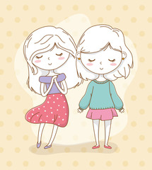 beautiful little girls couple with pastel colors
