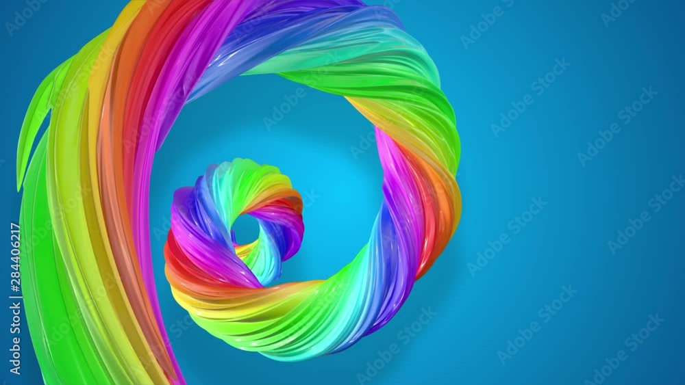 Aufkleber abstract background with rainbow color stripes that moving in a spiral and shiny on blue background 