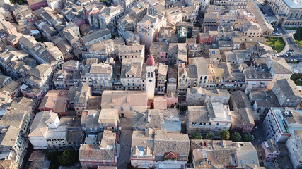 Aerial drone view of iconic and picturesque old town of Corfu island a UNESCO world heritage site, Ionian, Greece