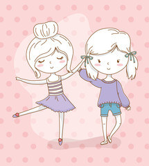 beautiful little girls couple with pastel colors