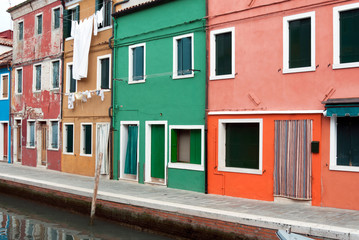 Houses on the waterfront, Burano, Venice, Veneto, Italy.