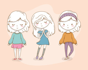 beautiful little girls group with pastel colors