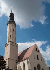 Fototapeta na wymiar St. Pauls church in Historic old town of Zittau, Saxony, Germany. Summer sunny day, blue sky