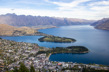 Fototapeta na wymiar Aerial view of beautiful Queenstown, Otago, New Zealand