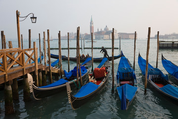 Obraz na płótnie Canvas Italy, Veneto, Venice, view of Gondolas from Piazza San Marco, with San Giorgio Maggiore in the background