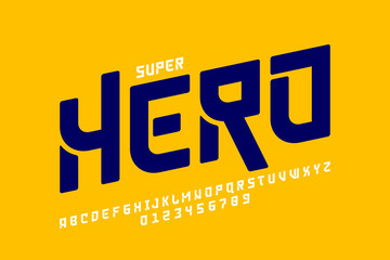 Comics super hero style font, alphabet letters and numbers