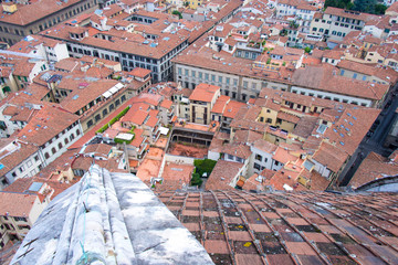 Italy, Florence. Duomo dome marble rib with grounding wire along spine