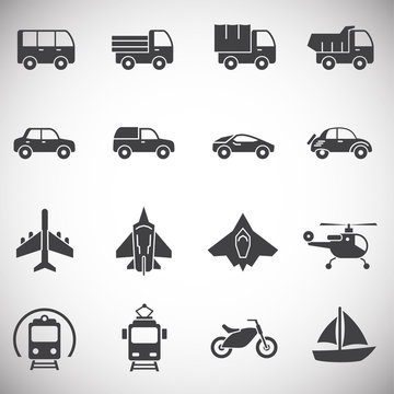 Transportation related icons set on background for graphic and web design. Simple illustration. Internet concept symbol for website button or mobile app.