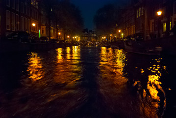 View of Amsterdam canal at night