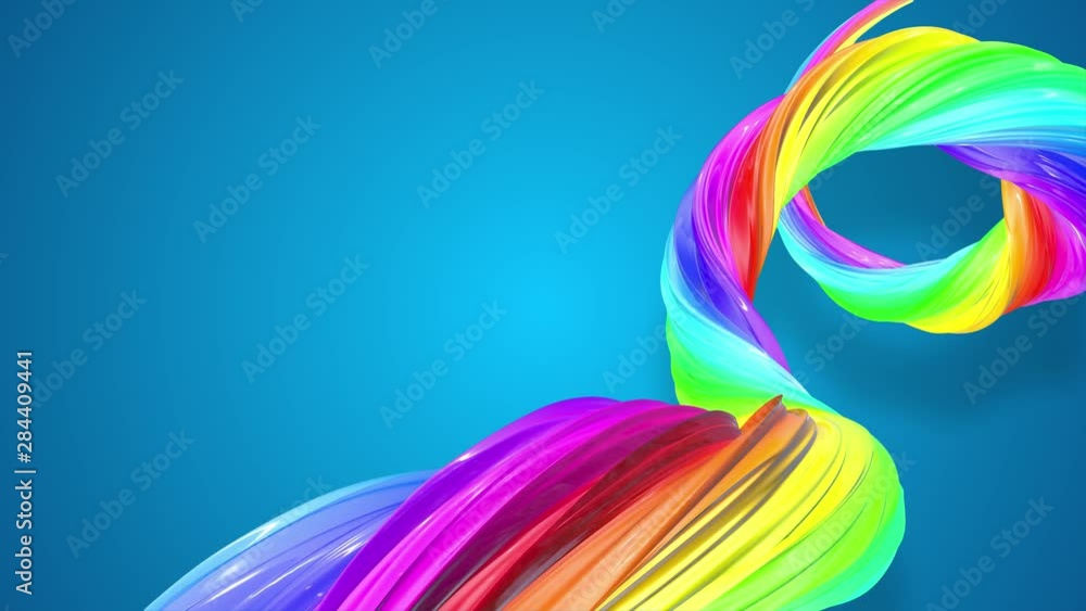 Aufkleber abstract background with rainbow color stripes that moving in a spiral and shiny on blue background 