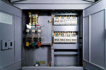 New copper conductors of a powerful transformer. Inside view