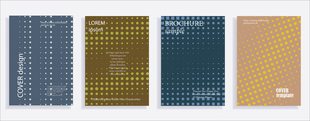 Minimalistic cover design templates. Layout set for covers of books, albums, notebooks, reports, magazines. Star, dot halftone gradient effect, flat modern abstract design Geometric mock-up texture