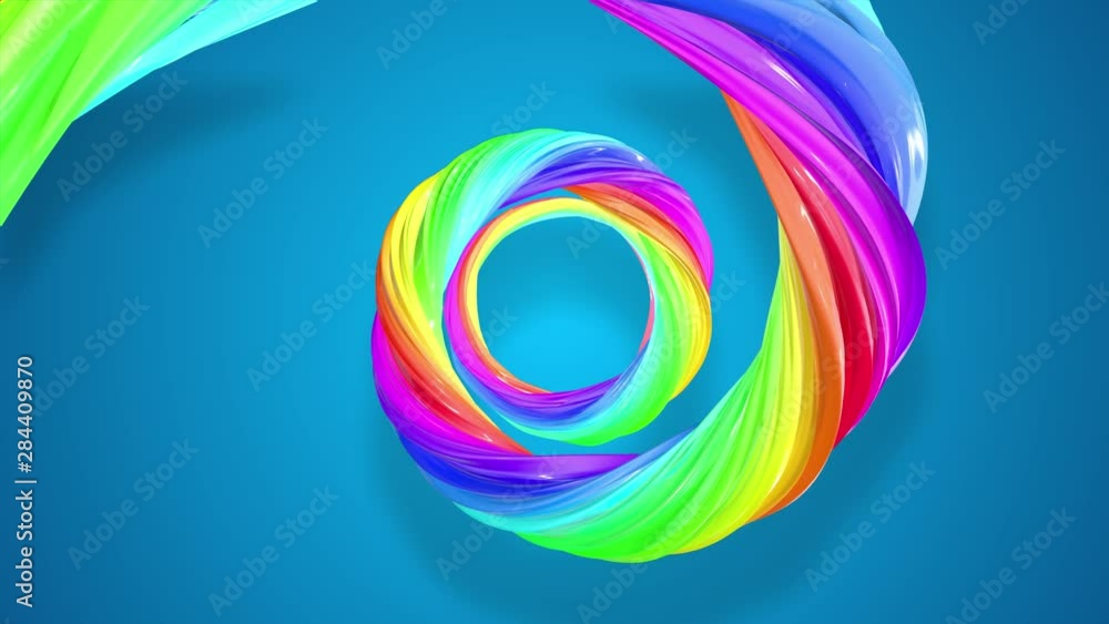 Aufkleber abstract background with rainbow color stripes that moving in a spiral and shiny on blue background 