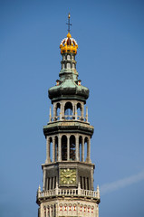 Fototapeta na wymiar The Netherlands (aka Holland), Zeeland, Middelburg. Lange Jan (300 foot tower akaTall Jan) part of Nieuwe Kerk (New Church).