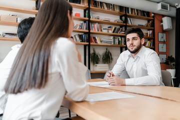 people working in the office  during meeting