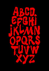 Thriller brush calligraphy hand lettering font. Vector alphabet