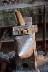 Romania, Transylvania, Carpathian Mountains, Viscri, Blacksmith, horse-shoeing, tools of the trade.