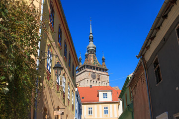 Naklejka premium Romania, Mures County, Sighisoara, clock tower, symbol of the town.