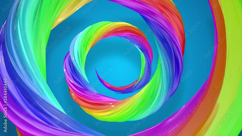 Aufkleber abstract background with rainbow color stripes that moving in a spiral and shiny on blue background 