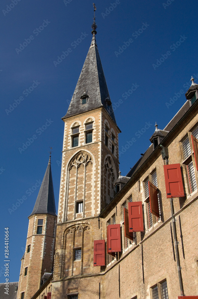 Poster netherlands (aka holland), zeeland, middelburg. middelburg abbey dates back to 1100, home to the jee