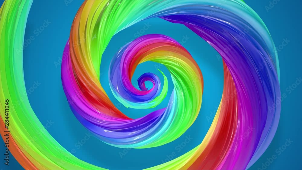 Aufkleber abstract background with rainbow color stripes that moving in a spiral and shiny on blue background 