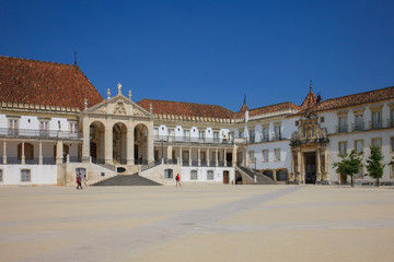 Fototapeta na wymiar Courtyard of the one of the oldest universities in Portugal, in Coimbra, which houses the Joanina Library.