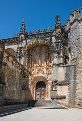 This is the entrance to the ornate monastery of Convento de Cristo located in Tomar, Portugal