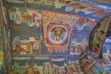 Naklejka premium Romania, Bucovina, Bucovina Monasteries, Sucevita 16th Century, Painted Monastery. Religious Fresco. Inside ceiling.