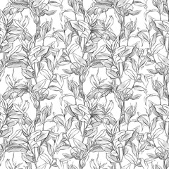 Monochrome botanical pattern. Seamless background with branches. Black ink.