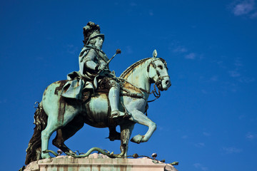 Fototapeta premium Portugal, Lisbon, Dom Jose I Equestrian statue, Square surrounded by Government Buildings, Commerce Square