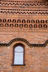 Russia, Golden Ring city of Uglich, located on the Volga. Detail of typical Russian, brick work. 