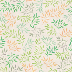 Seamless pattern with colorful leaves. Paper texture.