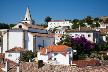 Obraz premium Portugal, Obidos, Elevated View of the town with the Red Roofs and special architecture of the town