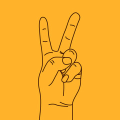 Raised two fingers in letter V- symbol of victory, strength, power and solidarity. Or scissors simbol in rock, paper, scissors game. Flat vector icon for apps and websites