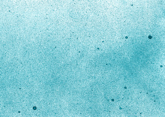 Abstract artistic texture. Turquoise watercolour paints on a white paper.