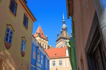 Fototapeta premium Romania, Mures County, Sighisoara, clock tower, symbol of the town.