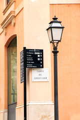 Spain, Balearic Islands, Mallorca, Palma de Mallorca, street scenes, directional sign along Conquistador street.
