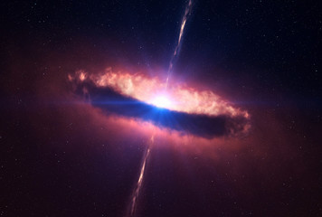 Bright, red-dark quasar in deep space.  Elements of this image were furnished by NASA - obrazy, fototapety, plakaty
