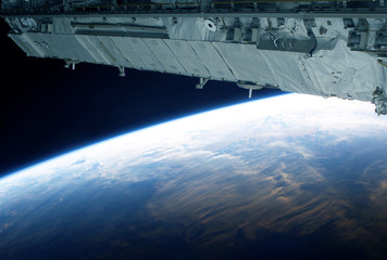 View of the planet earth from a space station.  Elements of this image were furnished by NASA