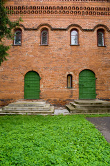 Russia, Golden Ring city of Uglich, located on the Volga. Detail of typical Russian, brick work.