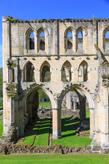 England, North Yorkshire, Rievaulx. 13th century Cistercian ruins of Rievaulx Abbey. English Heritage and National Trust Site. Near River Rye.