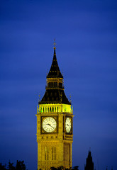 Fototapeta na wymiar England, London. The clock tower with the bell called Big Ben is a familiar landmark in London, England.