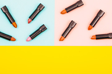 Lipstick. Woman tools. Beauty tools. Makeup. Background. 