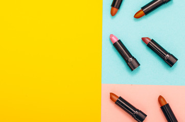 Lipstick. Woman tools. Beauty tools. Makeup. Background. 