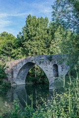 Fototapeta na wymiar Spain, Pamplona, Magdalena Bridge on the Camino de Santiago Over the Rio Arga