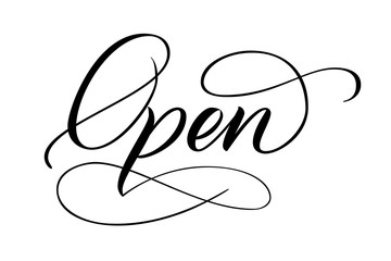 Modern brush calligraphy Open isotated on a white background. Vector illustration.