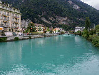 Fototapeta na wymiar Switzerland, Bern Canton, Interlaken, Aare River, flows between Thunersee and Brienzersee