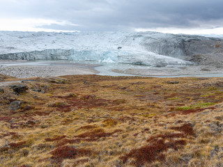 Terminus of Reindeer Glacier. Landscape close to the Greenland Ice Sheet near Kangerlussuaq, Greenland, Denmark