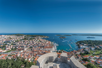 Croatia, Dalmatia, Hvar, Looking Down on Hvar Town and Castle From Hvar Castle